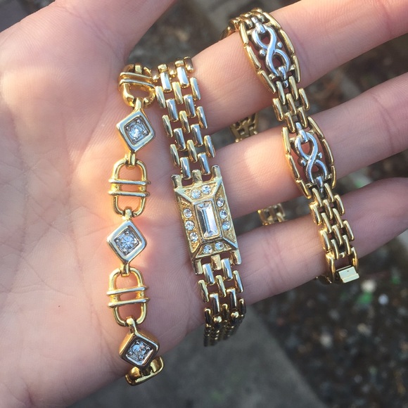 Vintage UK 80s Gold 3 Bracelet Set / Watchbands - Picture 1 of 10